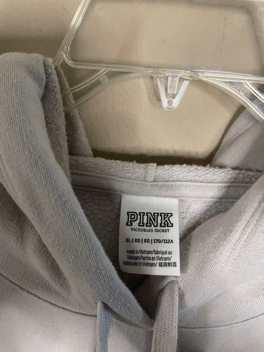 PINK Victoria's Secret Light Gray Crewneck Hoodie SZ XL - Picture 3 of 4